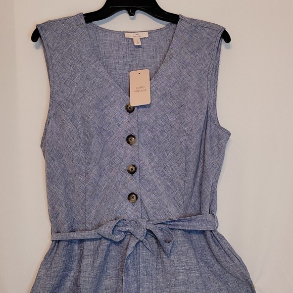 Como Vintage V Neck linen Blend Jumpsuit - Picture 4 of 11